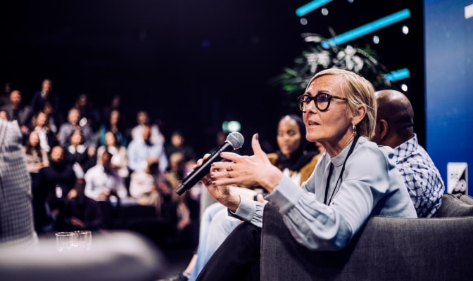 A woman giving a press conference