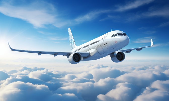 A White Passenger Plane Takes Off In The Sky, With Stunning Clouds In The Background.